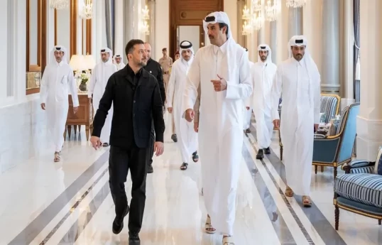 President of Ukraine, Volodymyr Zelenskyy, The Emir of Qatar, Sheikh Tamim bin Hamad Al Thani