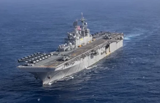 US Marine-carrying warship USS Tripoli arrives in Middle East