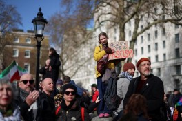 Protesters march in London to oppose the rise of political right