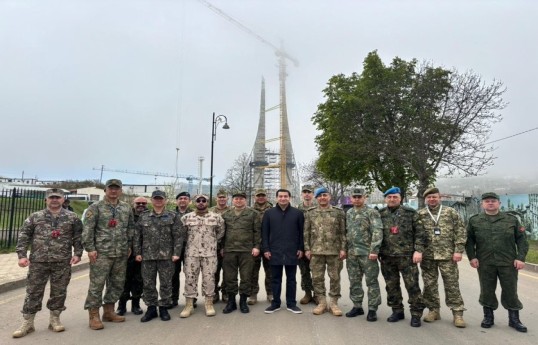 Hikmat Hajiyev shares photo with accredited military attachés in Shusha
