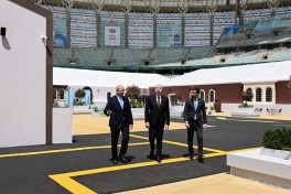 President Ilham Aliyev reviews preparations for WUF13 at Baku Olympic Stadium - PHOTO 