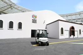 President Ilham Aliyev reviews preparations for WUF13 at Baku Olympic Stadium - PHOTO 