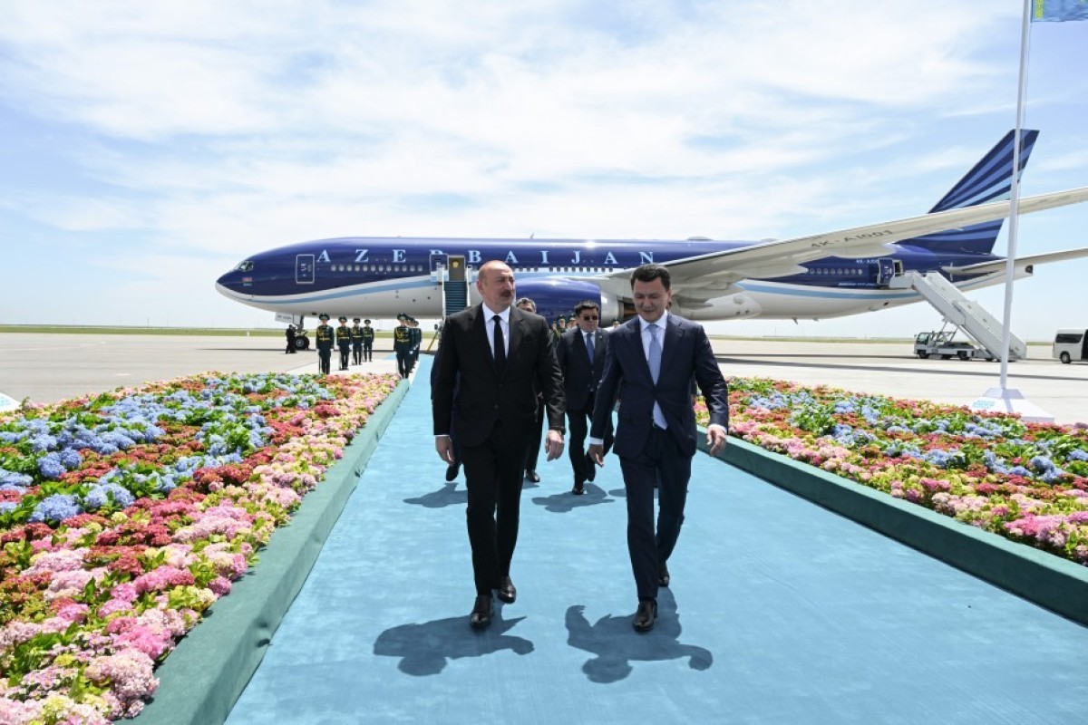 President Ilham Aliyev arrived in Kazakhstan on working visit