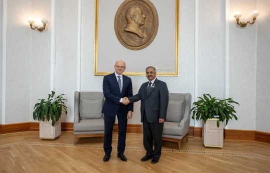 Minister of Energy Parviz Shahbazov and Secretary-General of the Developing Eight Organization for Economic Cooperation (D-8) Sohail Mahmood