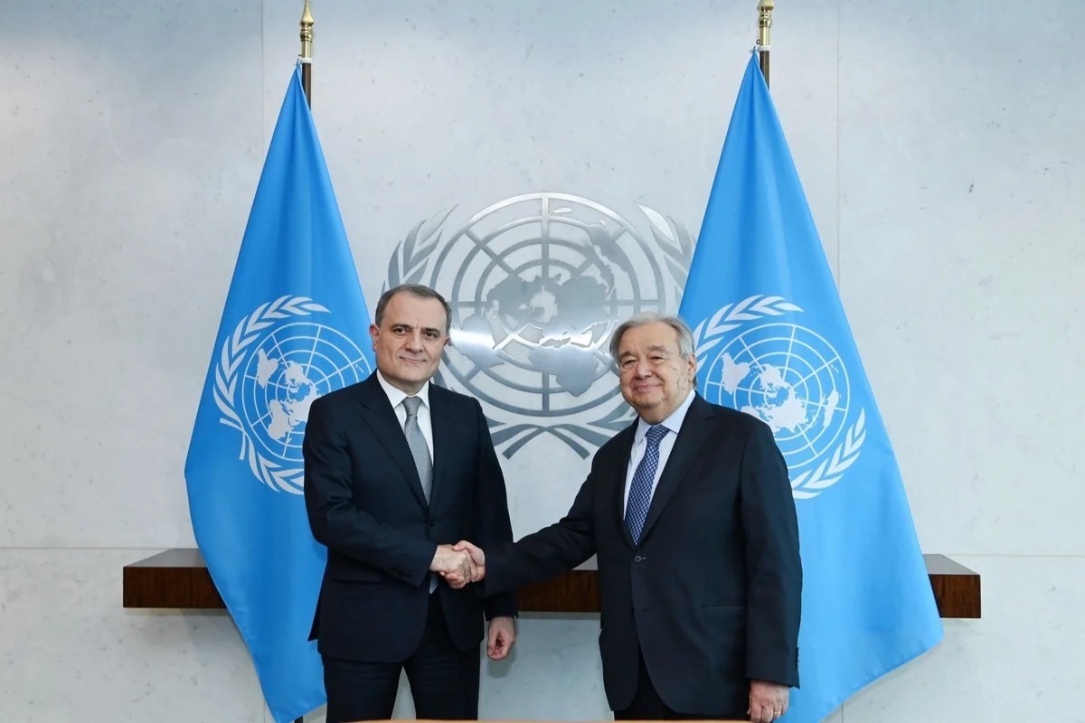 Minister of Foreign Affairs of Azerbaijan Jeyhun Bayramov and  United Nations Secretary-General António Guterres