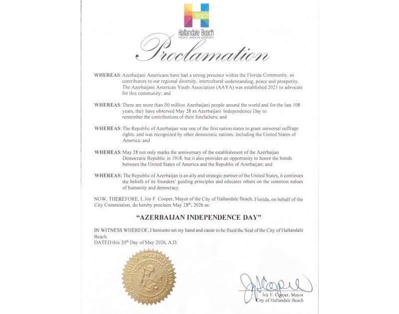 US states and cities sign proclamations on the occasion of Azerbaijan’s Independence Day