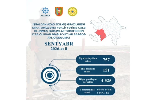 Azerbaijan finds over 900 mines, 4,525 explosive ordnance items in liberated territories last month