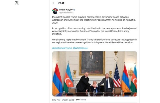 President Ilham Aliyev: We hope Trump’s historic efforts to secure lasting peace in our region will receive due recognition in this year’s Nobel Peace Prize decision