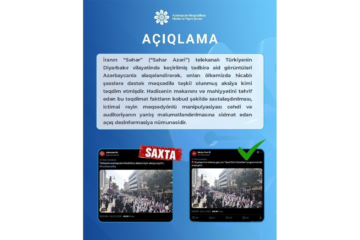 Media and Broadcasting Council: Iran’s Sahar TV linked footage from Diyarbakir to Azerbaijan and spread disinformation