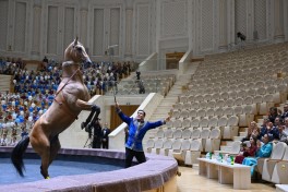 Leyla Aliyeva watches performance of Turkmen iconic Galkynysh national equestrian group in Arkadag city