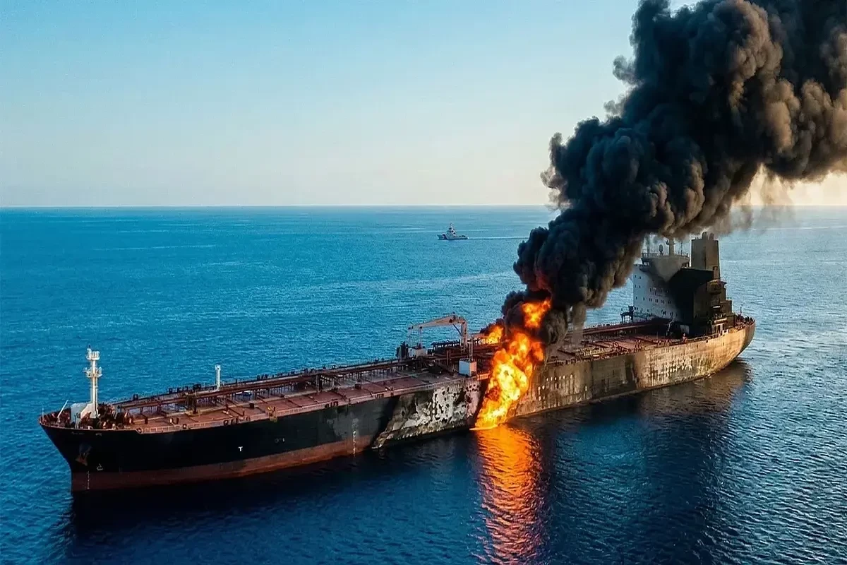 Tanker violating regulations catches fire in southern corridor of Strait of Hormuz