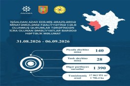 Azerbaijan detects 168 mines and 1,390 UXOs in liberated territories