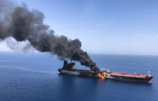 IRGC says tanker hit sea mine near Hormuz, engulfed in flames