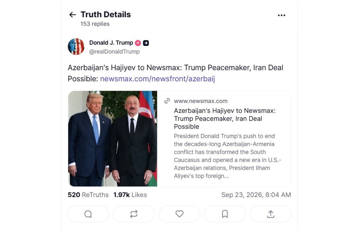 Trump shares Hikmat Hajiyev’s interview with Newsmax