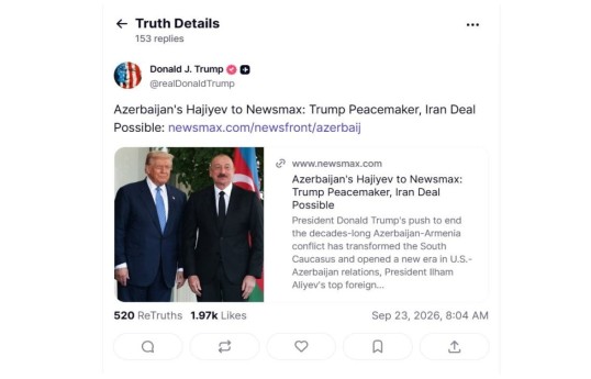 Trump shares Hikmat Hajiyev’s interview with Newsmax