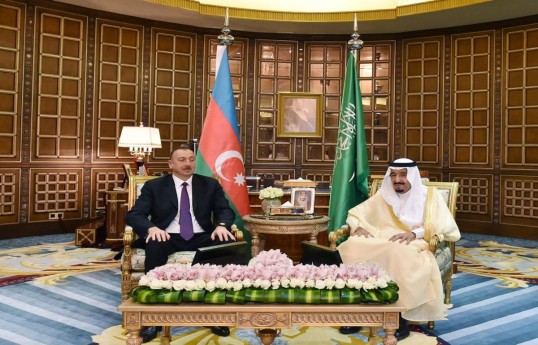 President of Azerbaijan Ilham Aliyev and Salman bin Abdulaziz Al Saud, Custodian of the Two Holy Mosques, King of Saudi Arabia