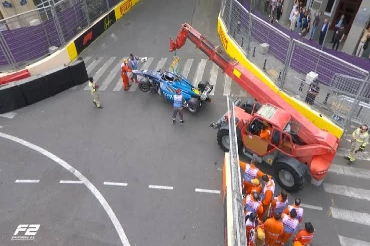 Several cars collide during Formula 2 sprint race in Baku