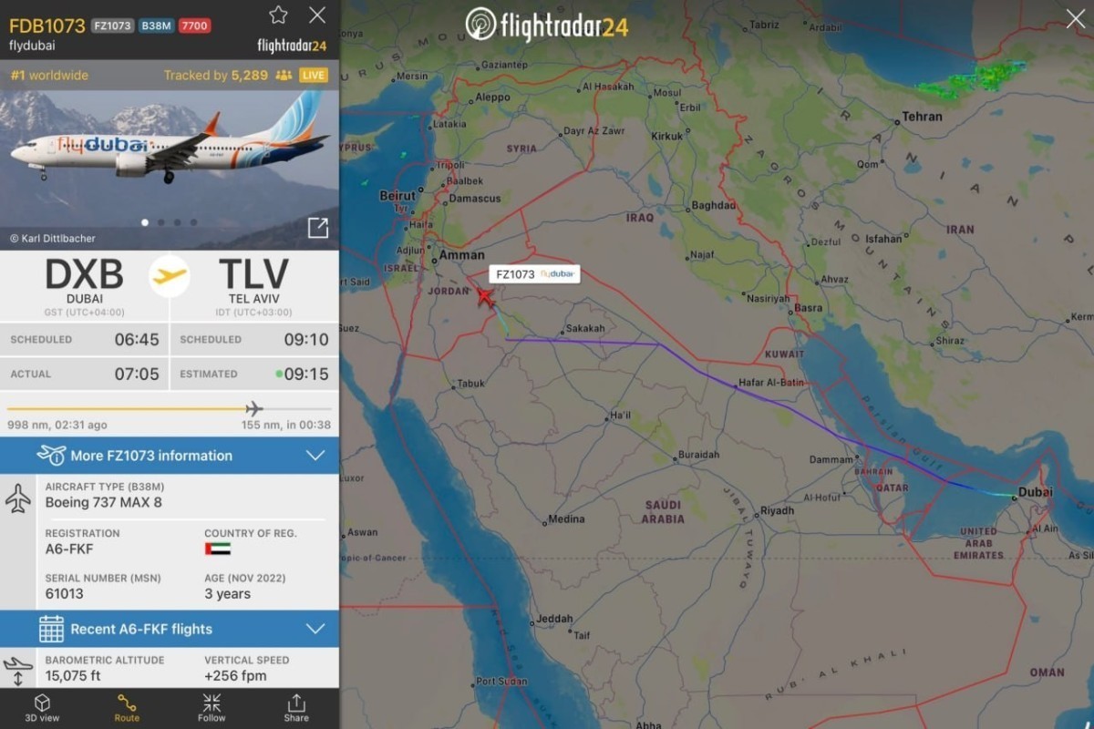Flydubai flight from Dubai to Tel Aviv signals emergency over Saudi Arabia